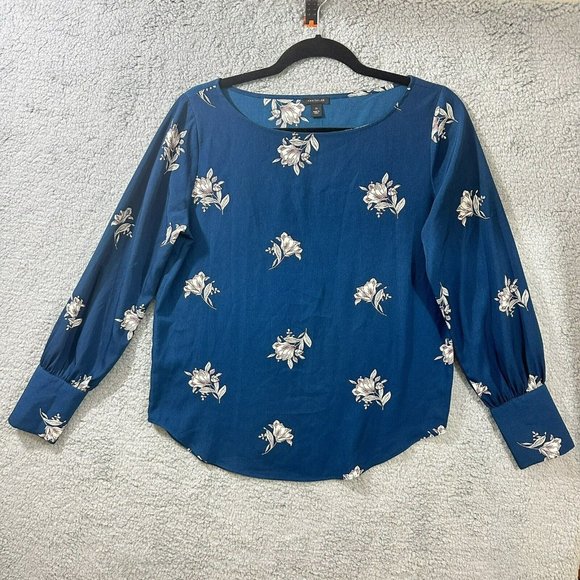 Ann Taylor Loft Women’s TEAL Long Sleeve Blouse Floral Print Size XS - Picture 3 of 10
